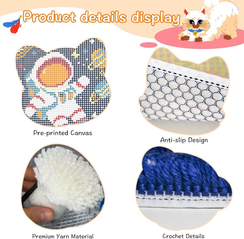 YP Astronaut Planet Latch Hook Rug Kits,Latch Hook Kits for Adults DIY Rug Crafts Arts Carpet for Home Decoration Festival Gifts,20.5" X 15" - Image 4